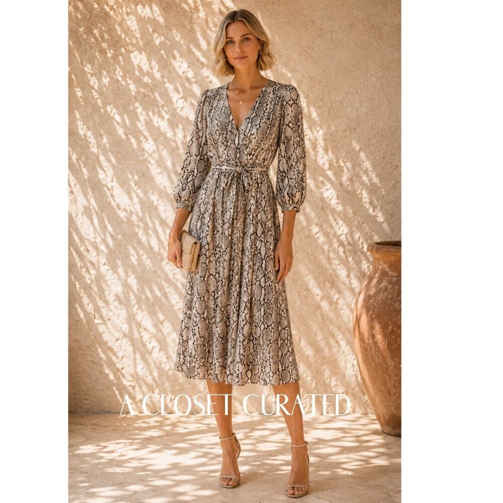 Brochu Walker Olivia Metallic Python Dress Brown Ivory New XS